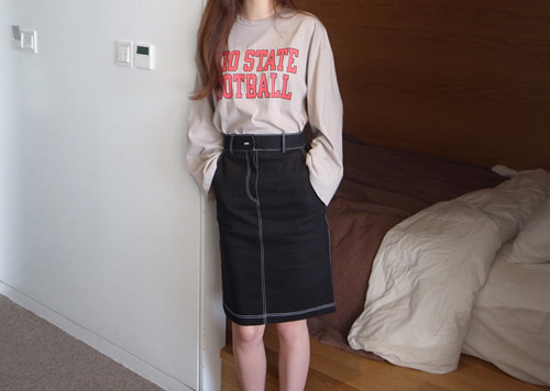 stitch midi skirt : black
