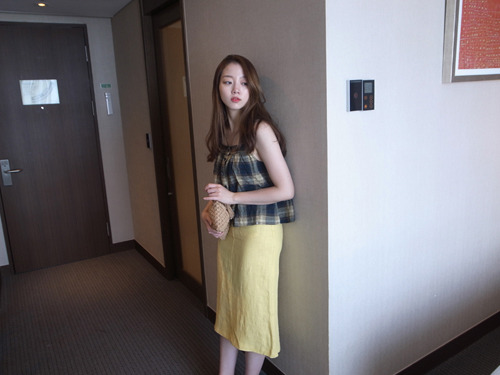 pocket linen skirt : yellow
