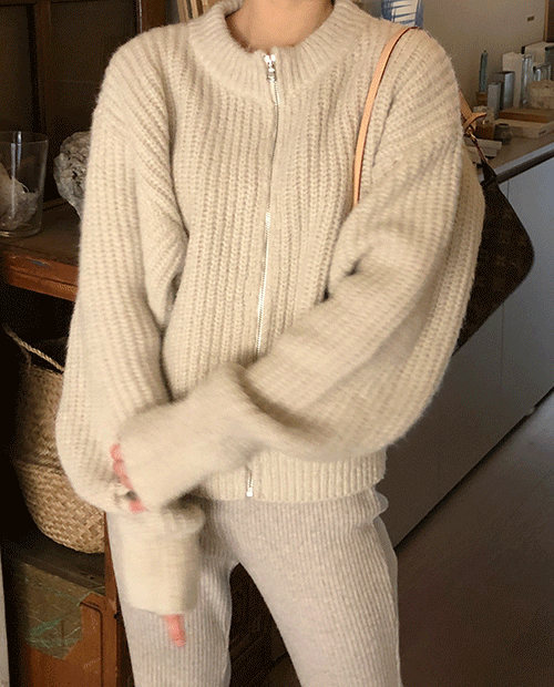 zip-up knit cardigan / 3color