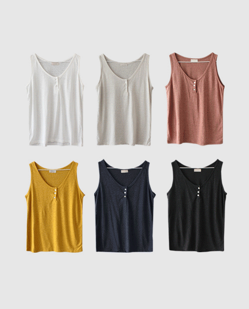 linen button sleeveless / 6colors