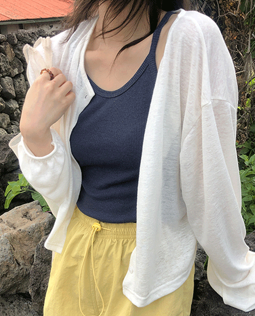 linen crop cardigan / 3color