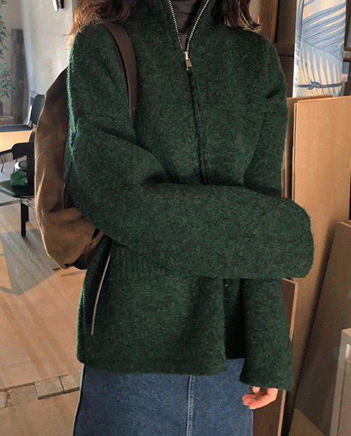 chris knit zip-up : green