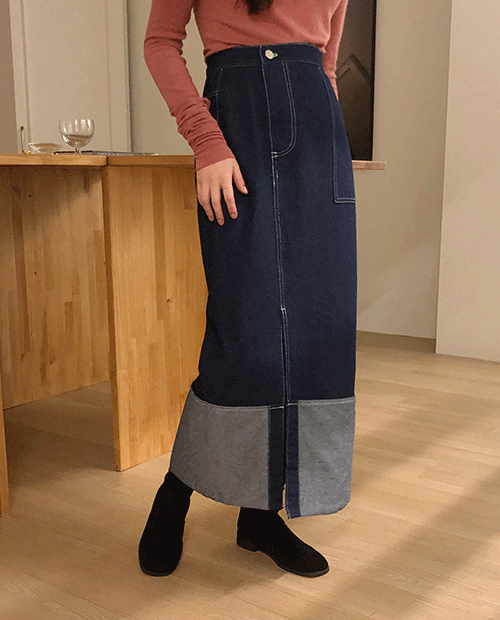 stitches long skirt / 2color
