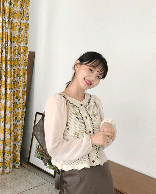 knitting flower blouse / 2color