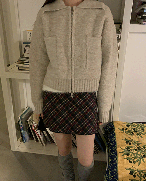 wool bookle knit zip-up / 4color