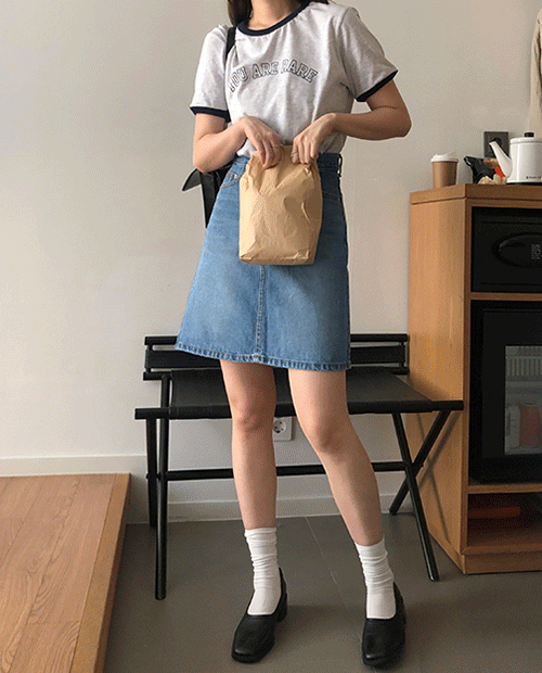 natural denim midi skirt : blue