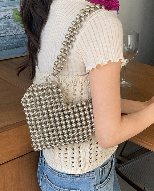 beads heart bag : silver