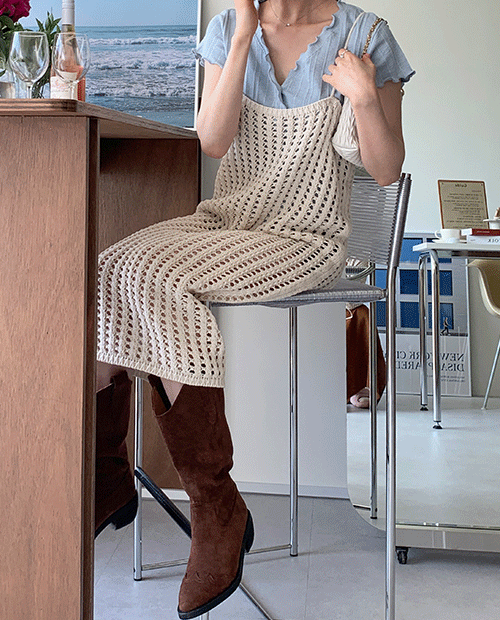 net knitting dress : ivory