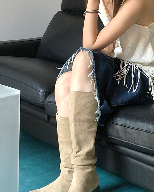 suede pleated boots / 2color