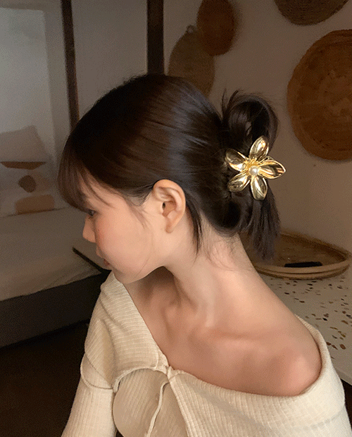 flower hair pin : gold
