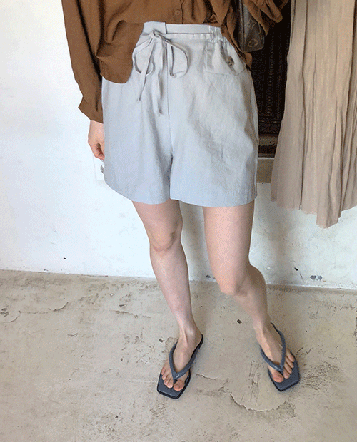 string linen shorts / 4color