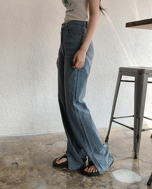 slit long denim pants : light blue
