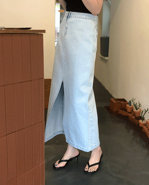 zipper denim skirt : light blue