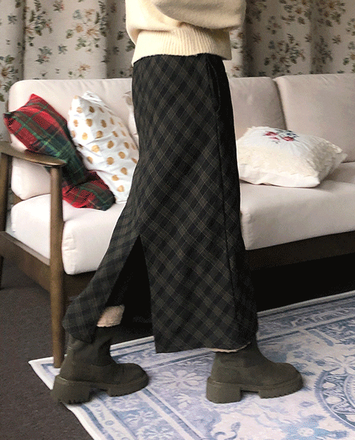 bira check long skirt / 3color