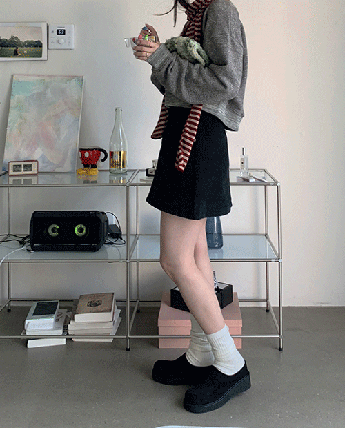 velour mini skirt / 3color
