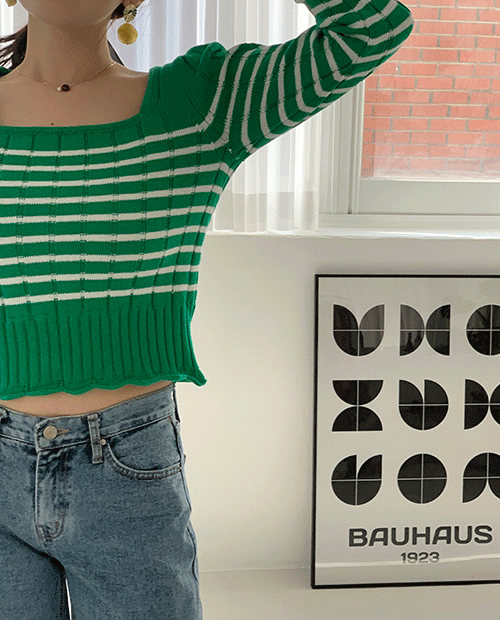 square neck knit top : green