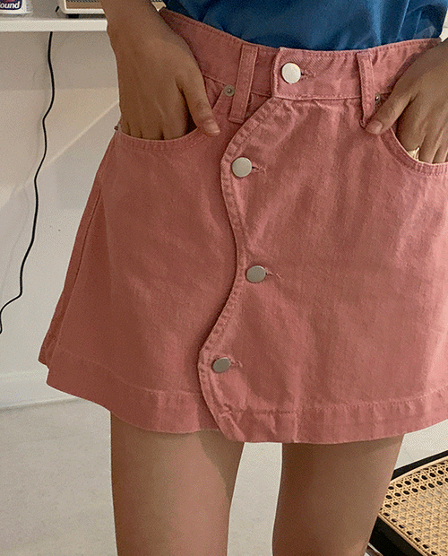 wave button mini skirt : pink