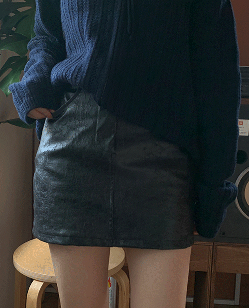 crack leather mini skirt / 2color