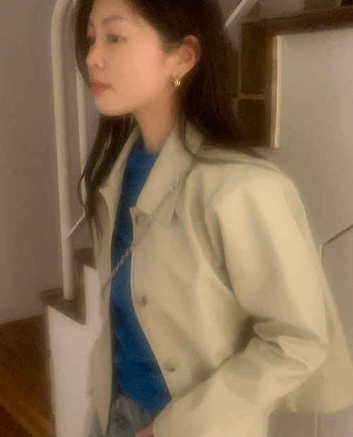 collar leather crop jacket / 2color