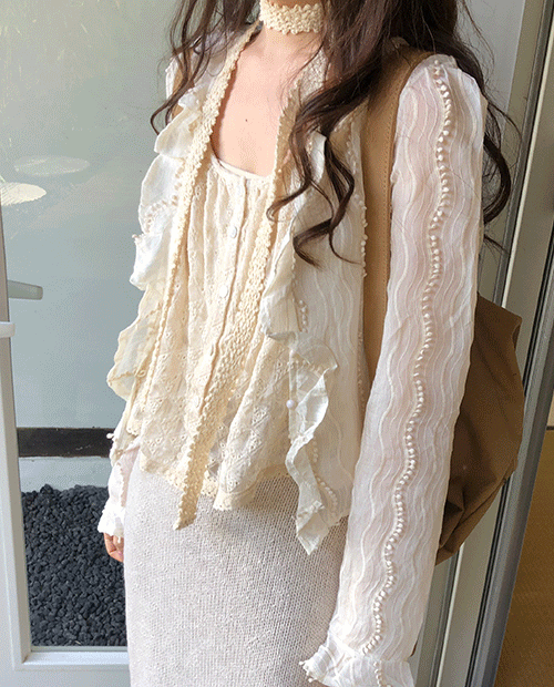 wave see-through blouse : ivory