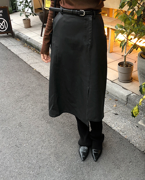 pick leather skirt / 2color